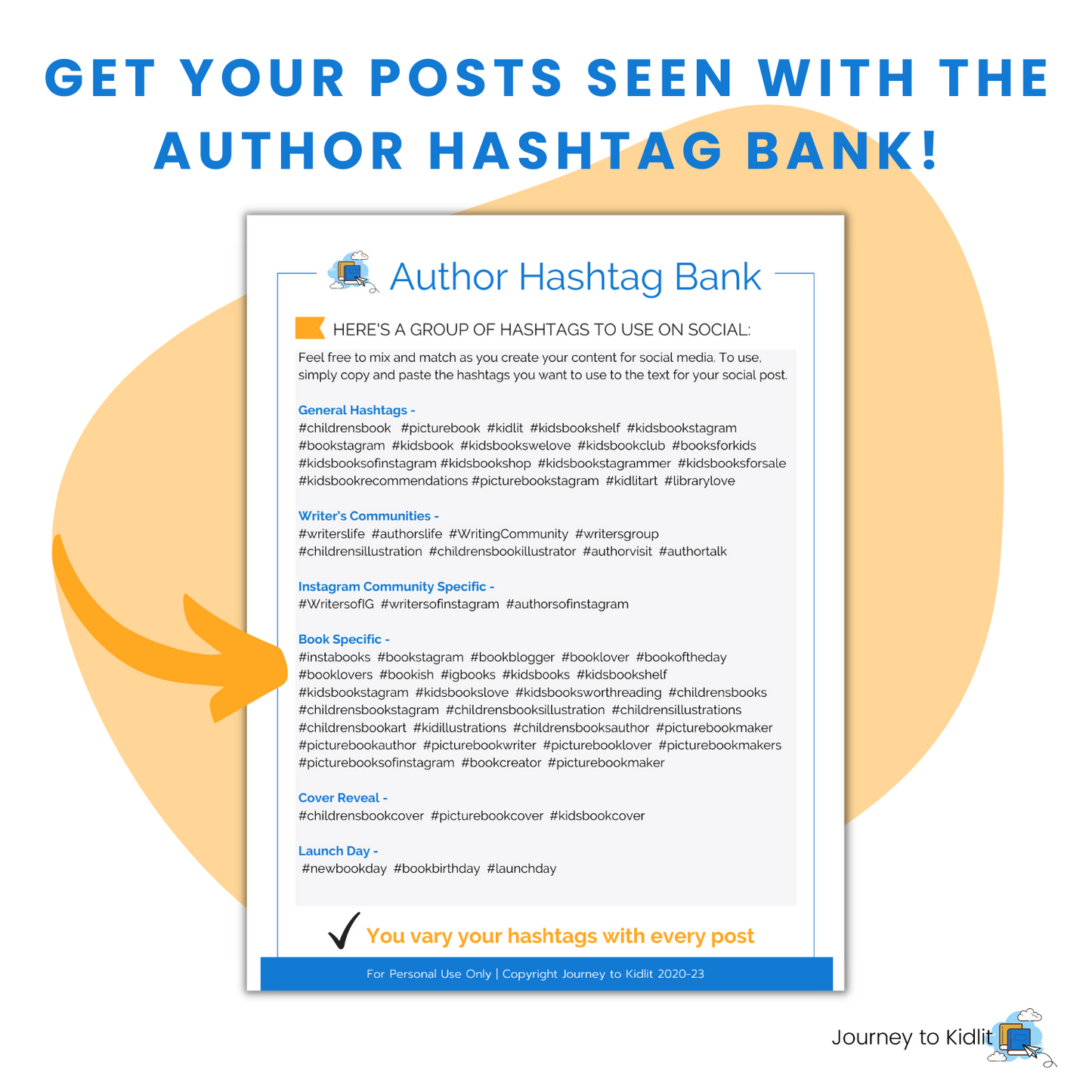 Children's Book Author Social Media Post Ideas with hashtag bank